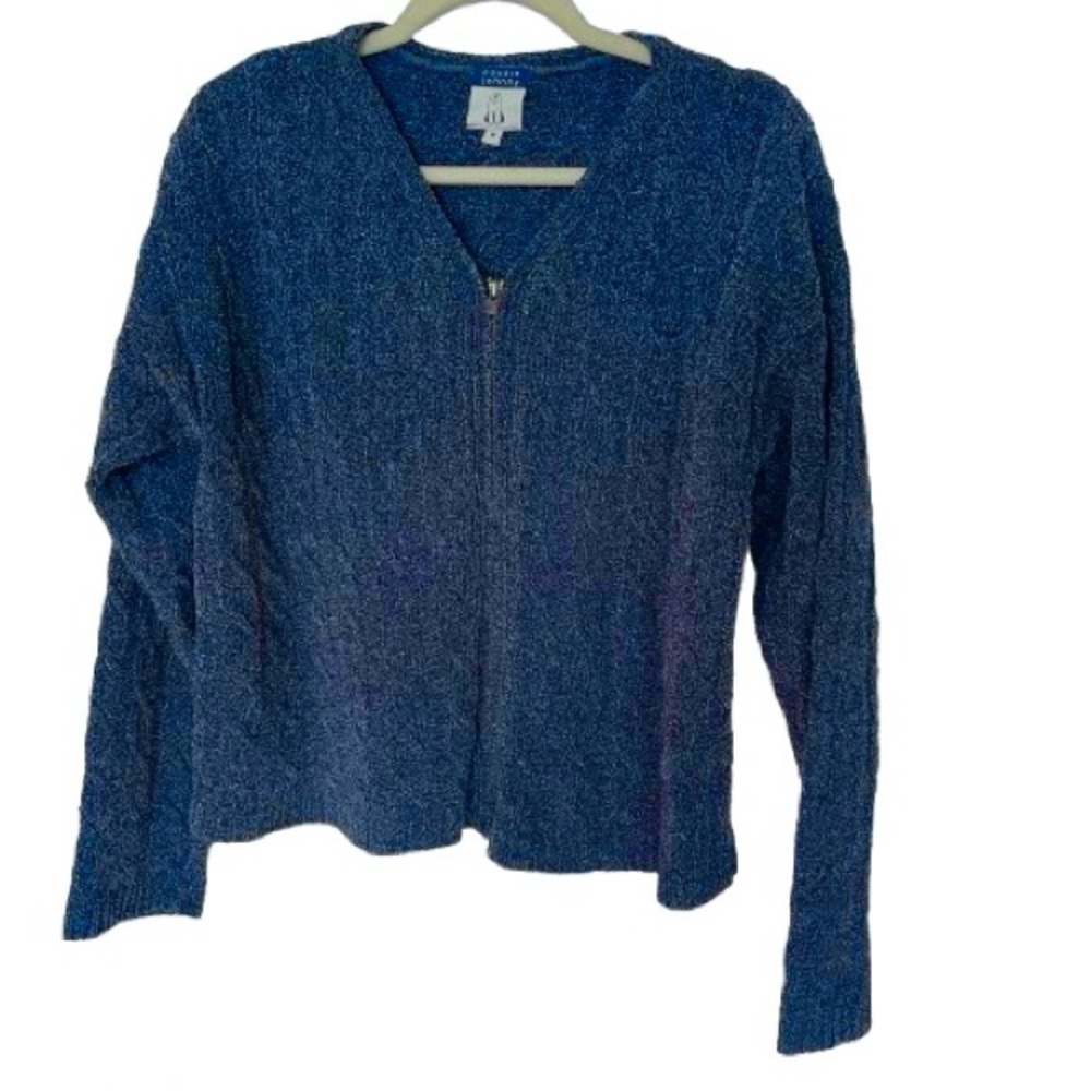 Anthropologie Cousin Johnny Navy Knit Zipper Sweater